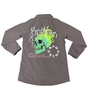 Zumiez Broken Promises Mens Large Grey Quilted Hooded Jacket Skull  discontinued